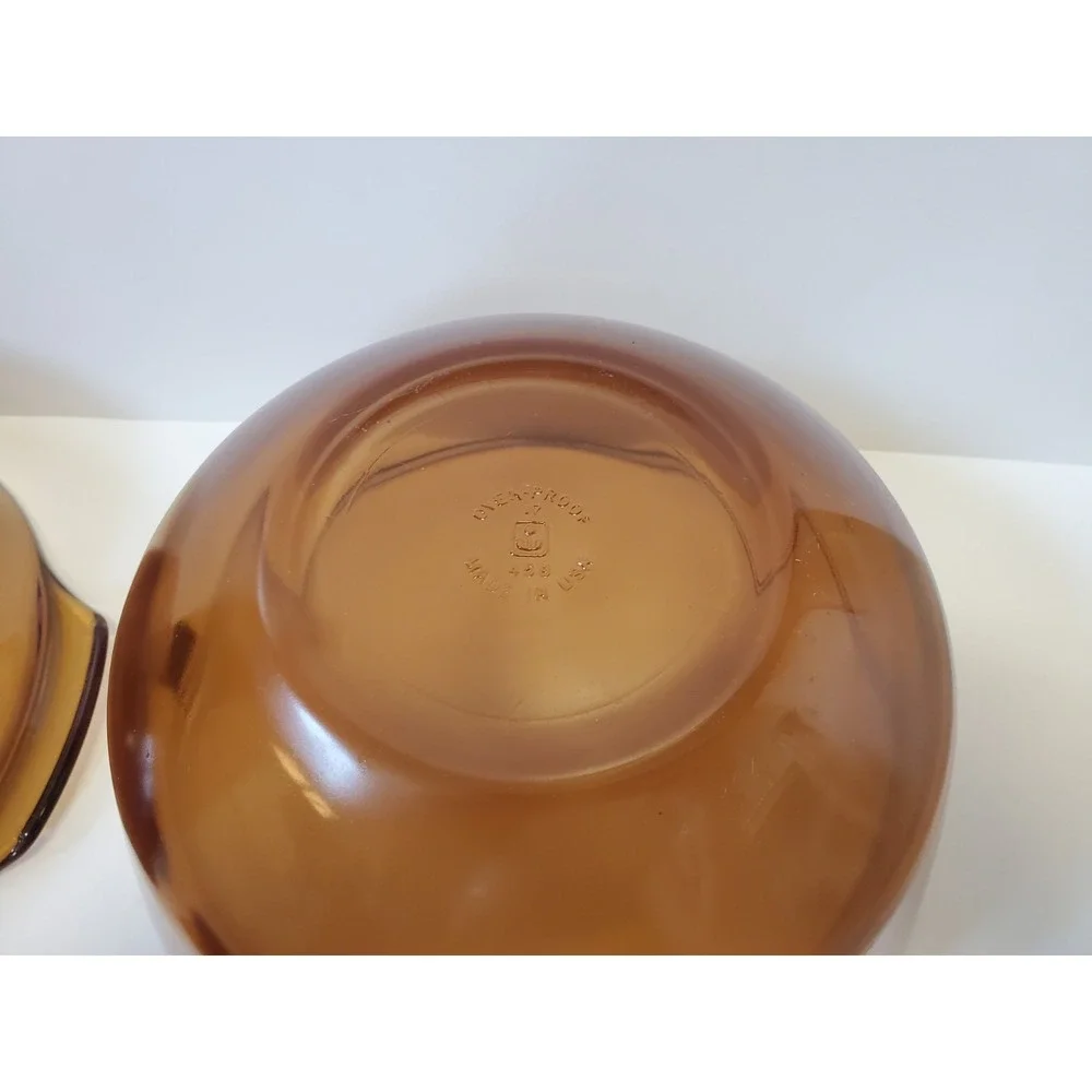 Vintage Anchor Hocking Amber Glass Casserole Baking Mixing Bowl 3 Piece USA Made